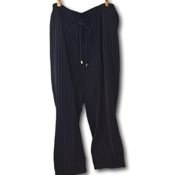 Navy Drawstring Pinstripe Pants Ankle By Lane Bryant Size: 16 - Picture 1 of 4